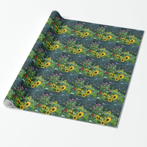 Garden View_ sunflower daisies cosmos Wrapping Paper