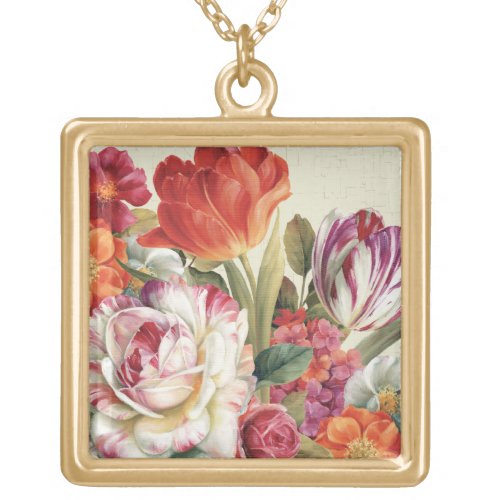 Garden View Tossed Flowers Gold Plated Necklace
