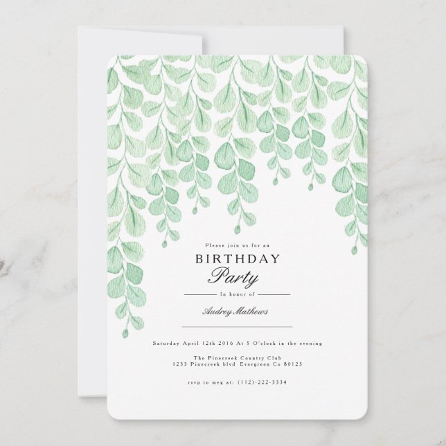 Garden Vine | Watercolor Birthday Party Invite (Front)