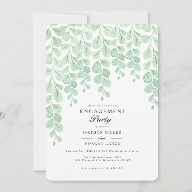 Garden Vine | Watercolor Engagement Party Invite (Front)