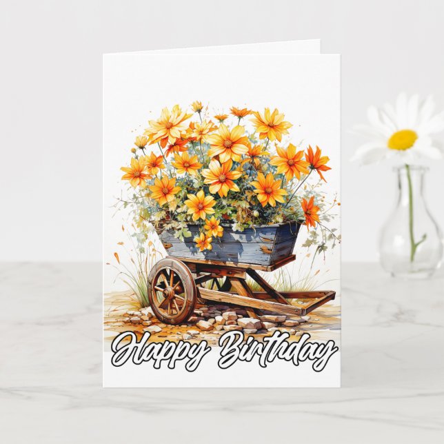 Garden Wagon Full Of Beautiful Fresh Flowers Card (Small Plant)