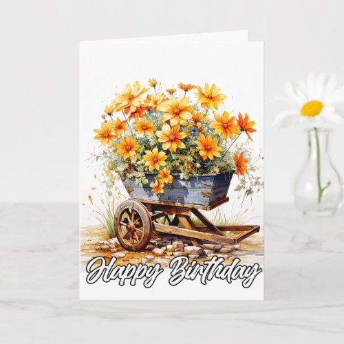 Garden Wagon Full Of Beautiful Fresh Flowers Card