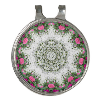 Garden Water Fountain Pink Flowers Mandala Design Golf Hat Clip