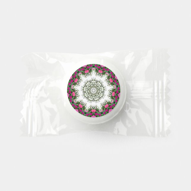 Garden Water Fountain Pink Flowers Mandala Design Life Saver® Mints (Front)