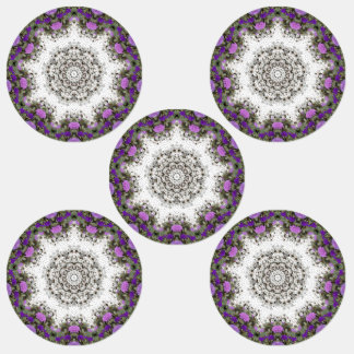 Garden Water Fountain Purple Flowers Mandala Style Labels