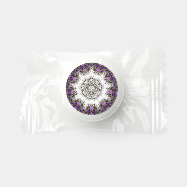 Garden Water Fountain Purple Flowers Mandala Style Life Saver® Mints (Front)
