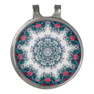 Garden Water Fountain Red Flowers Mandala Design Golf Hat Clip