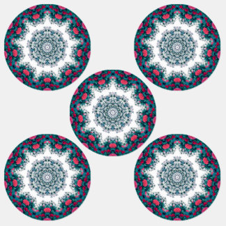 Garden Water Fountain Red Flowers Mandala Design Labels