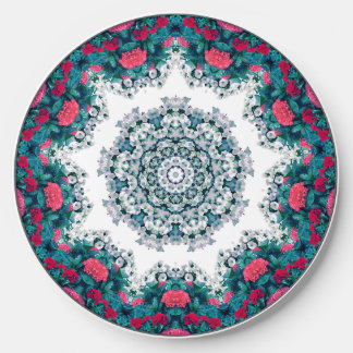 Garden Water Fountain Red Flowers Mandala Design Wireless Charger
