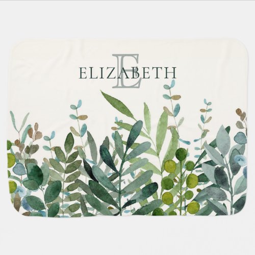 Garden _Watercolor Botanical Leaves Personalized  Baby Blanket