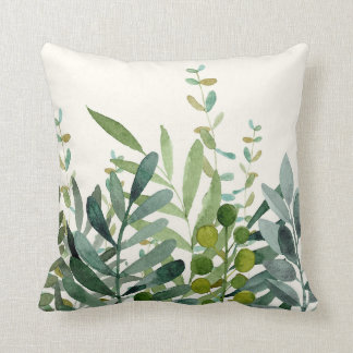 Garden-Watercolor Botanical Leaves Throw Pillow