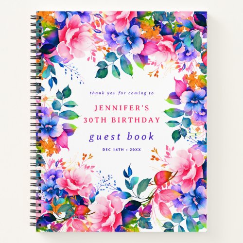 Garden Watercolor Floral 30th Birthday Guest Book