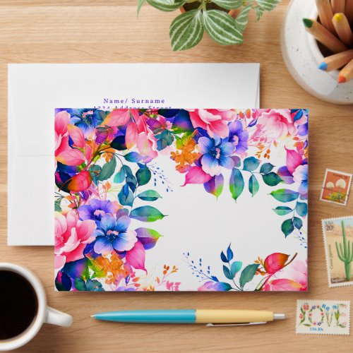 Garden Watercolor Floral Birthday Shower Wedding Envelope