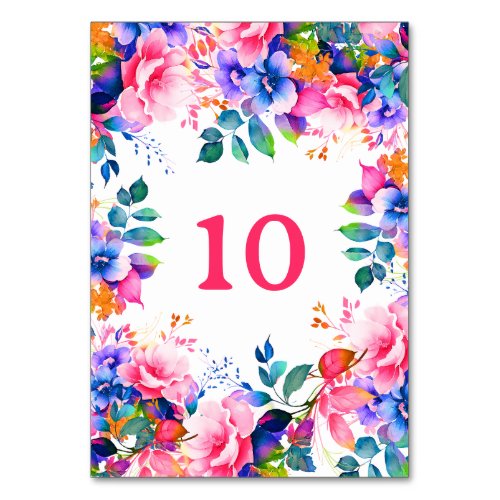 Garden Watercolor Floral Birthday Shower Wedding  Table Number