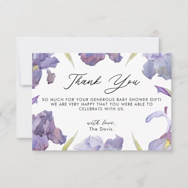 Garden Watercolor Iris Floral Spring Thank You Card (Front)