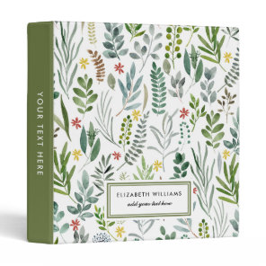 Garden Watercolor Leaves Personalized 3 Ring Binder