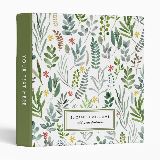 Garden Watercolor Leaves Personalized  3 Ring Binder (Front/Spine)
