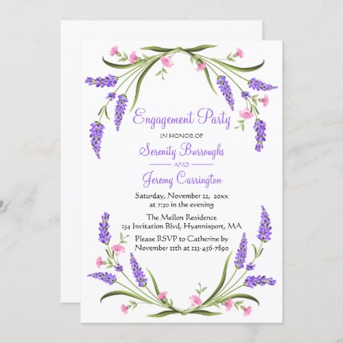 Garden Watercolor Purple Floral Engagement Party  Invitation