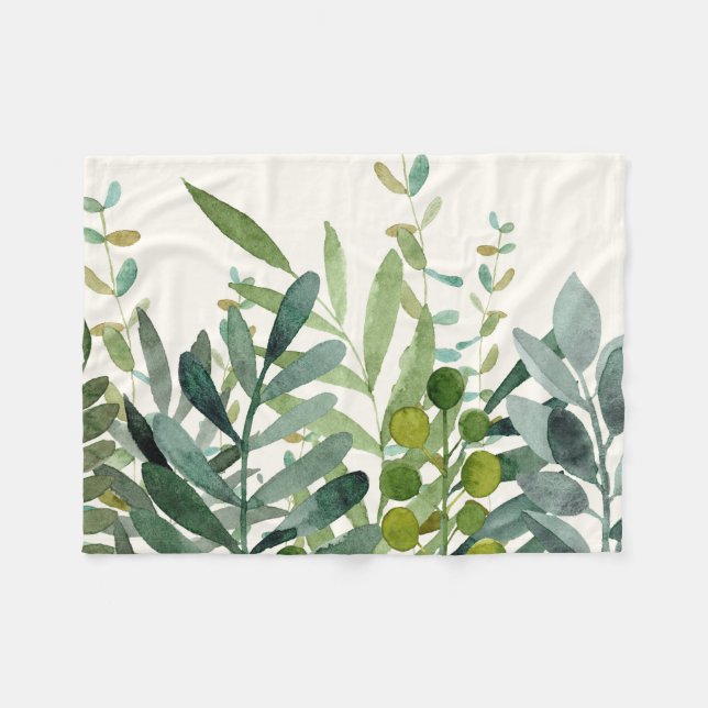 Garden - Watercolor Rustic Botanical Leaves  Fleece Blanket (Front (Horizontal))