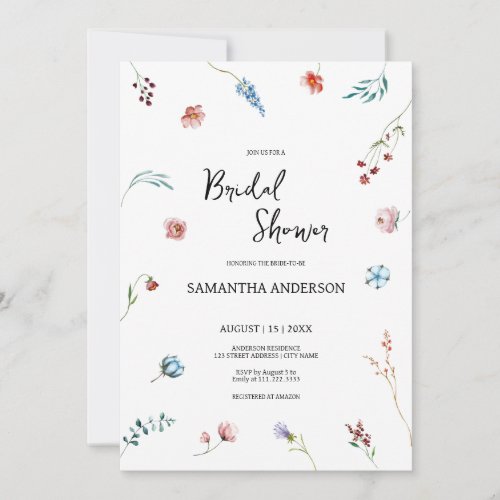 Garden Watercolor Wildflower Bridal Shower Invitation