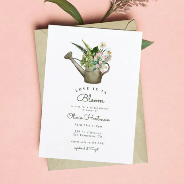 Garden Watering Can Floral Bridal Shower Invitation Zazzle