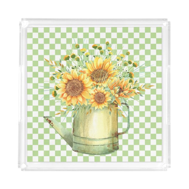 Garden Watering Can Sunflowers  Acrylic Tray (Front)