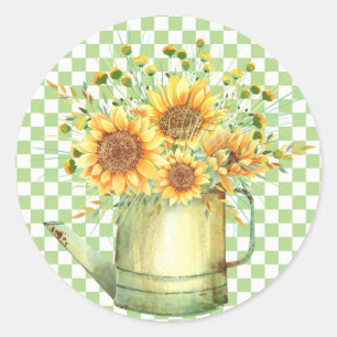 Garden Watering Can Sunflowers Classic Round Sticker