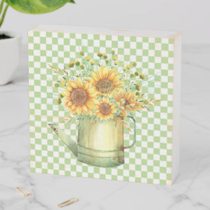 Garden Watering Can Sunflowers Wooden Box Sign