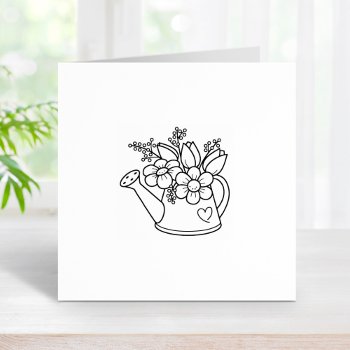 Garden Watering Can With Flowers 2 Rubber Stamp by Chibibi at Zazzle