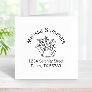 Garden Watering Can with Flowers Address 2 Rubber Stamp