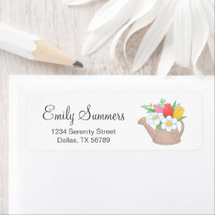 Garden Watering Can with Flowers Address Label