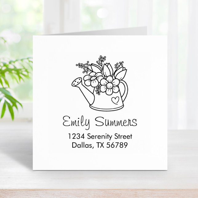 Garden Watering Can with Flowers Address Rubber Stamp (Creator Uploaded)