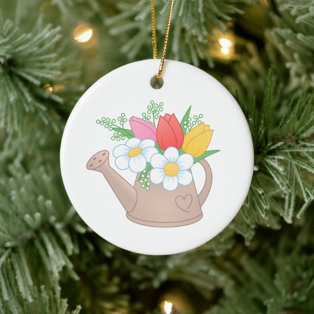 Garden Watering Can with Flowers Ceramic Ornament (Tree)