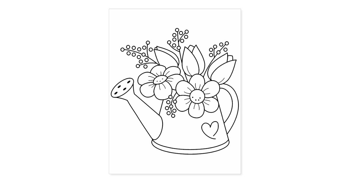 Download Garden Watering Can with Flowers Coloring Page Rubber ...