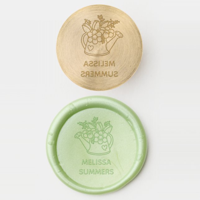 Garden Watering Can with Flowers Custom Name Wax Seal Stamp (Stamped)