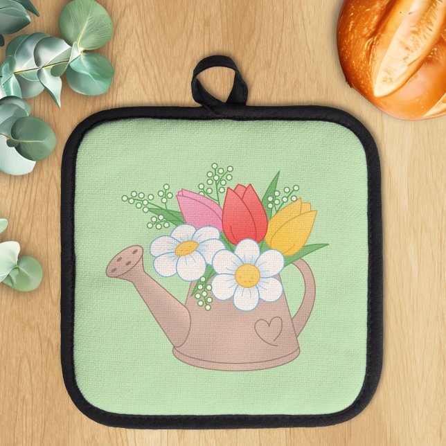 Garden Watering Can with Flowers on Green Pot Holder (Creator Uploaded)