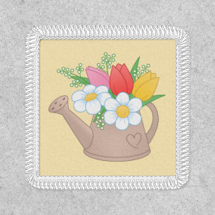 Garden Watering Can with Flowers on Yellow Patch