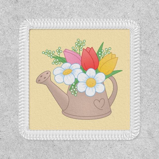 Garden Watering Can with Flowers on Yellow Patch (Front)
