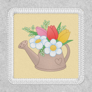 Garden Watering Can with Flowers on Yellow Patch