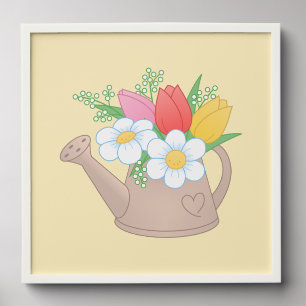 Garden Watering Can with Flowers on Yellow Peel And Stick Photo Tile