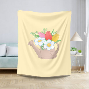 Garden Watering Can with Flowers on Yellow Sherpa Blanket