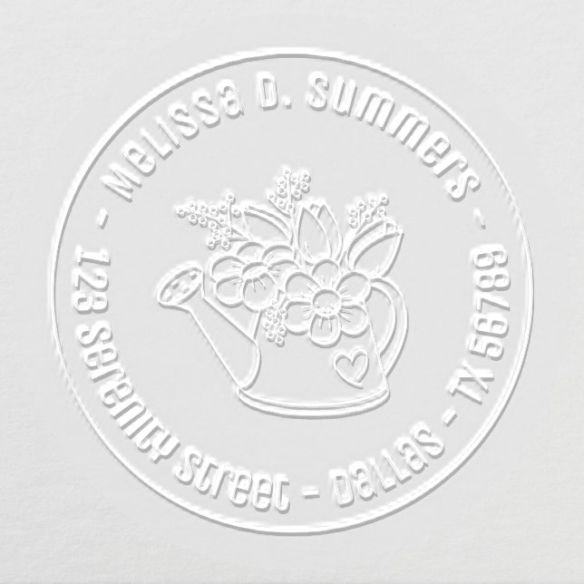 Garden Watering Can with Flowers Round Address Embosser (Design)