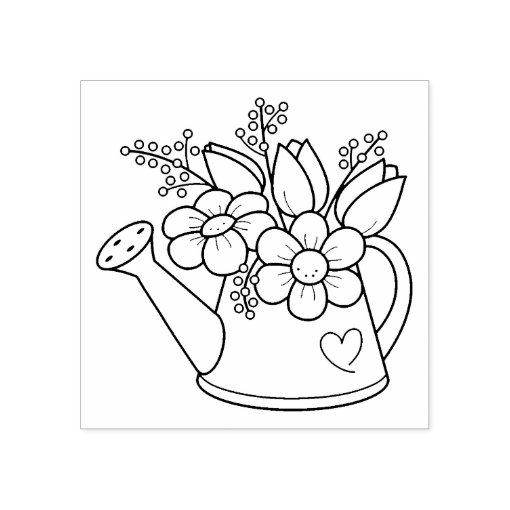 Garden Watering Can with Flowers Rubber Stamp Zazzle