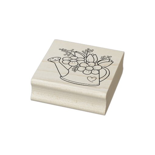 Garden Watering Can with Flowers Rubber Stamp Zazzle