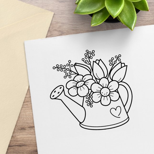 Garden Watering Can with Flowers Rubber Stamp (Creator Uploaded)