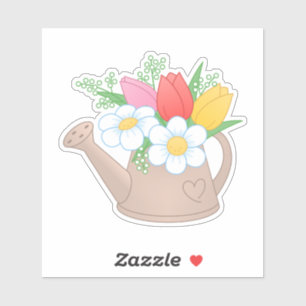 Garden Watering Can with Flowers Sticker