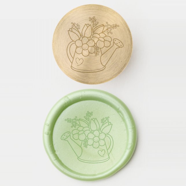 Garden Watering Can with Flowers Wax Seal Stamp (Stamped)