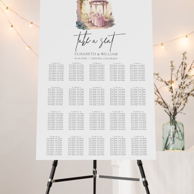 Garden Wedding 20 Table Wedding Seating Chart Foam Board (In Situ (Stand))