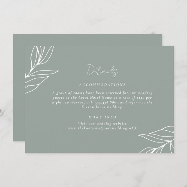 Garden Wedding Botanical Leaf Details Enclosure Card (Front/Back)