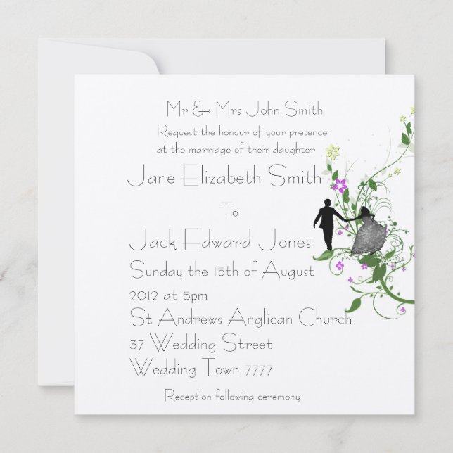 Garden Wedding Bride and Groom Custom Invitations (Front)
